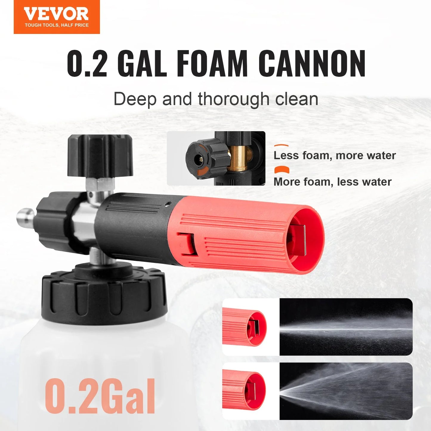 VEVOR Pressure Washer Gun Set, 0.22 Gal Foam Cannon, 4000 PSI Washer Spay Gun with 1/4 Inch Quick Connector & 5 Nozzle Tips, Pressure Washer Handle with M22-14 Mm & M22-15Mm & 3/8'' Inlet Connector
