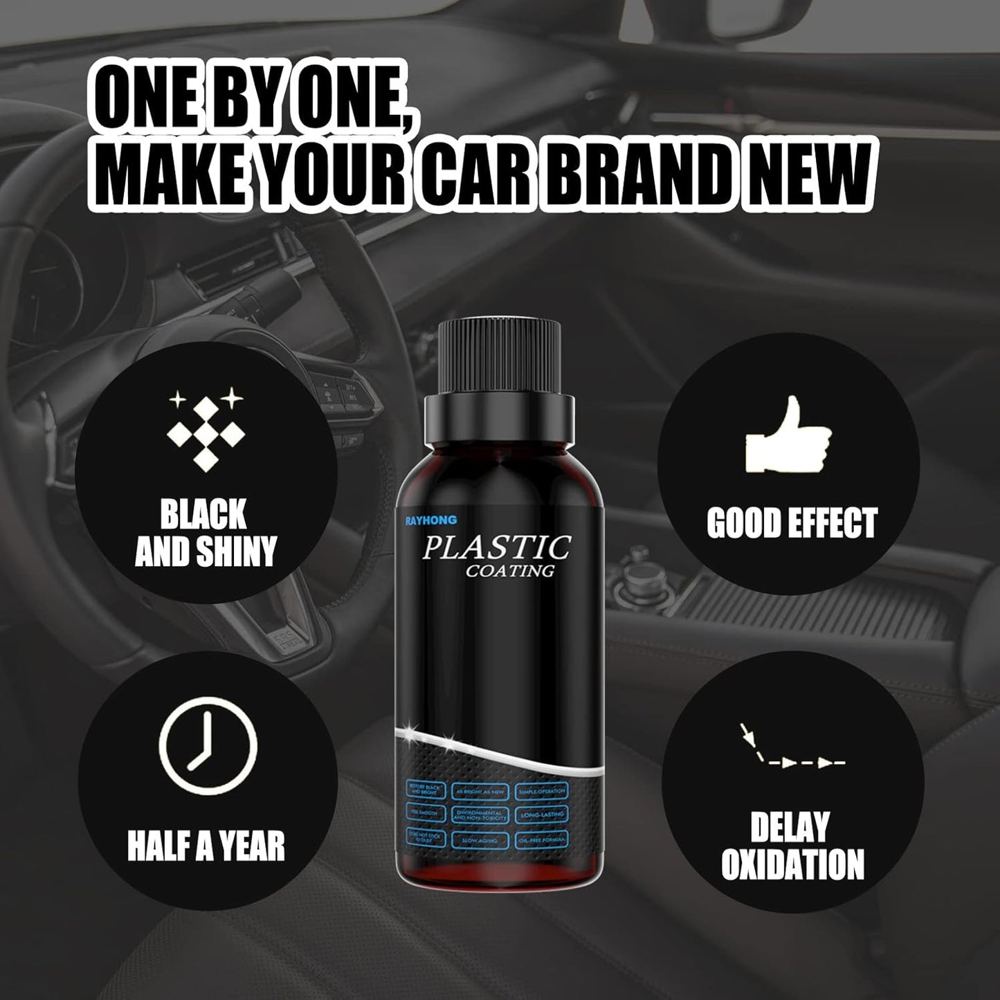 Rayhong Auto Plastic Refurbisher Best Interior Dashboard Parts Leather Surface Wax Dust-Proof Glazing Cleaning Repair Liquid Multi-Purpose Application Deep Cleaning Belt Sponge