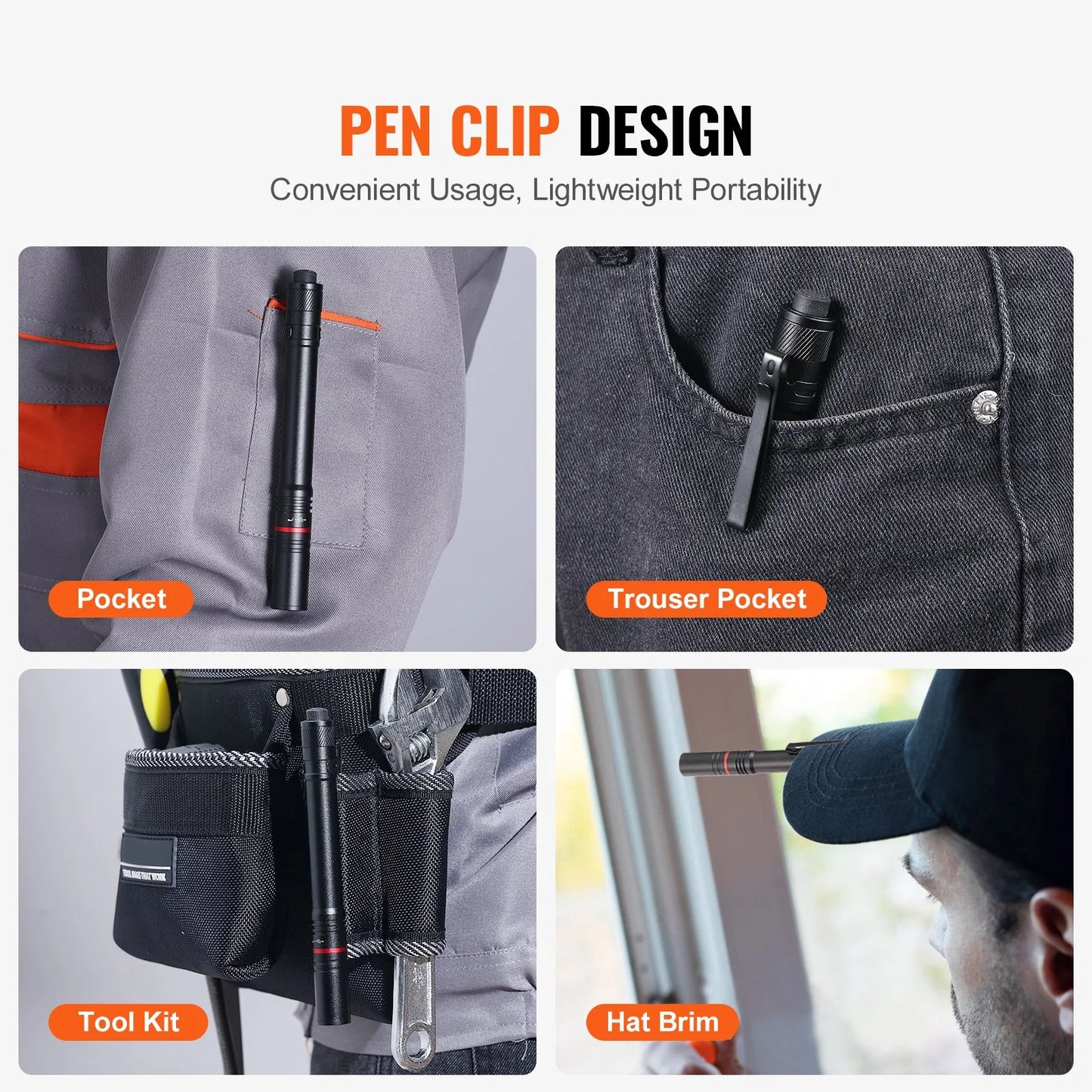 VEVOR 5.9 Inch Rechargeable Penlight 300 Lumens 3 Lighting Modes Pocket Penlight