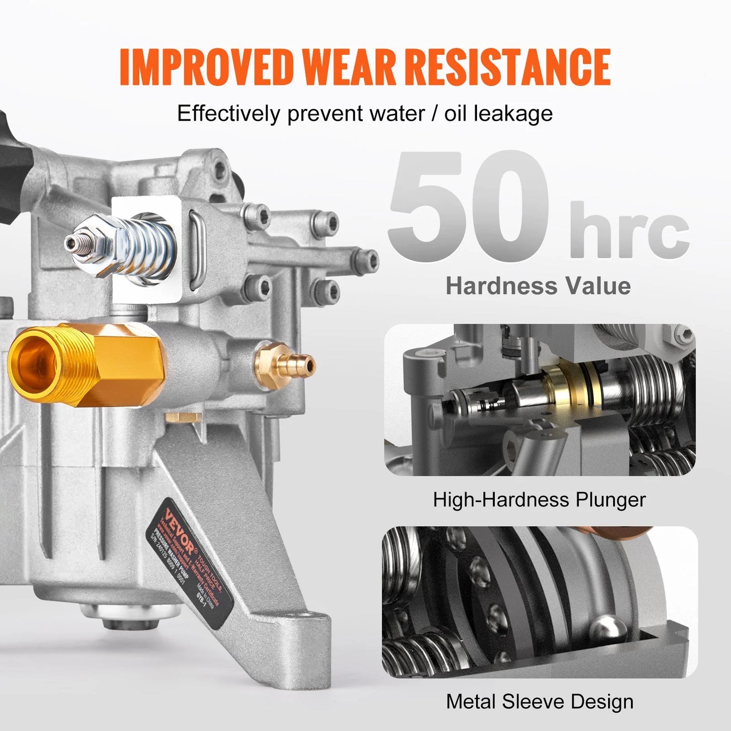 VEVOR Pressure Washer Pump, 7/8 Shaft Vertical, 3400 PSI, 2.5 GPM, Replacement Power Washer Pumps Kit, Parts Washer Pump, Compatible with Honda, Simpson, RYOBI, Briggs & Stratton, Subaru, Craftsman