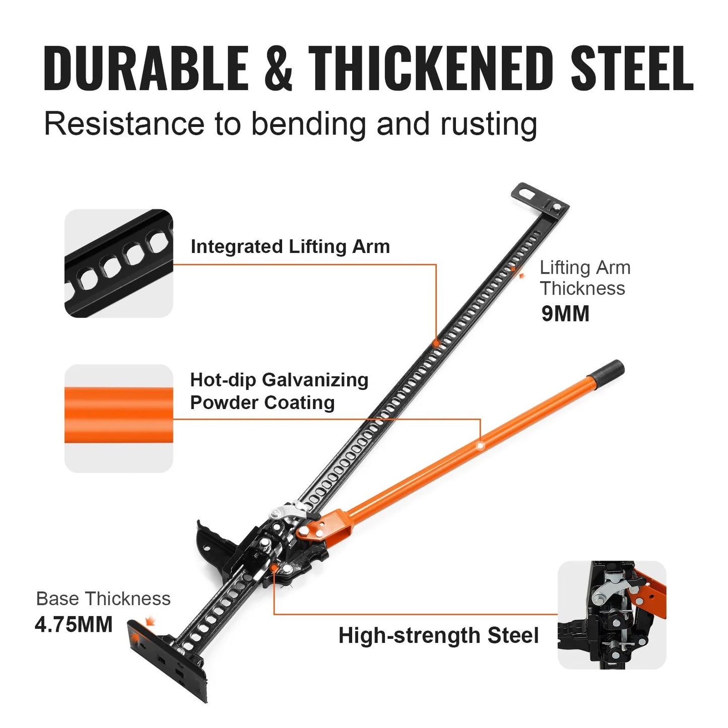 VEVOR High Lift Farm Jack, 60 Utility Farm Jack, 7000 Lbs Capacity Ratcheting off Road Utility Jack, Heavy-Duty Farm Jack for Tractor, Truck, SUV, Bumper Lift, Orange