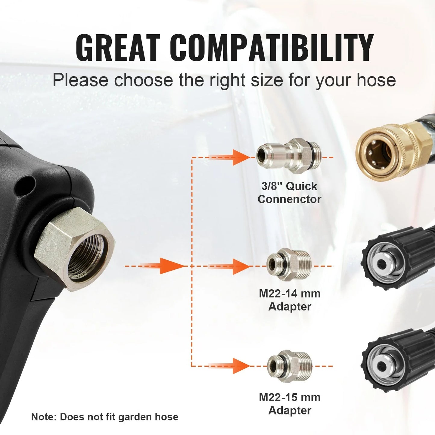 VEVOR Pressure Washer Gun Set, 0.22 Gal Foam Cannon, 4000 PSI Washer Spay Gun with 1/4 Inch Quick Connector & 5 Nozzle Tips, Pressure Washer Handle with M22-14 Mm & M22-15Mm & 3/8'' Inlet Connector