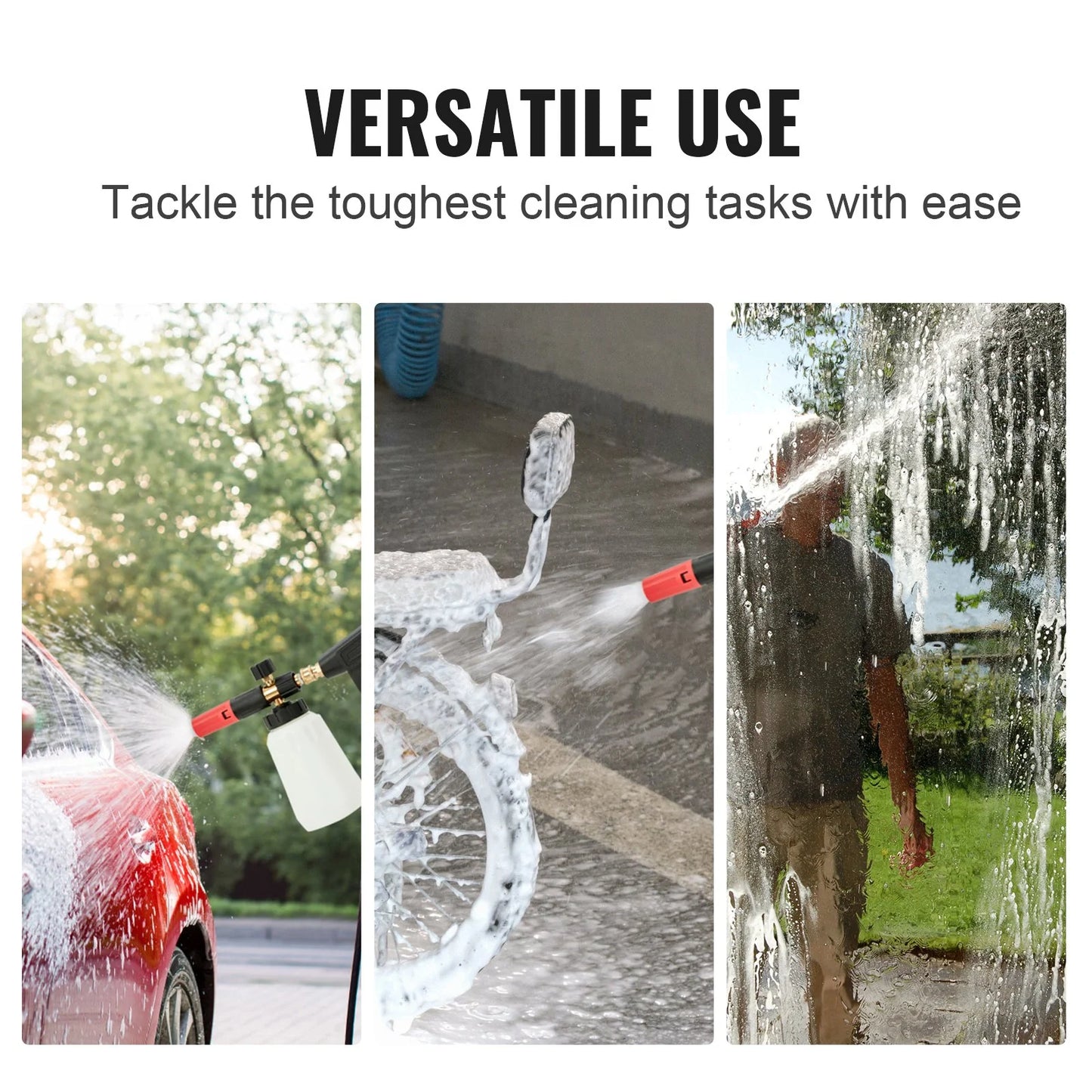 VEVOR Pressure Washer Gun Set, 0.22 Gal Foam Cannon, 4000 PSI Washer Spay Gun with 1/4 Inch Quick Connector & 5 Nozzle Tips, Pressure Washer Handle with M22-14 Mm & M22-15Mm & 3/8'' Inlet Connector