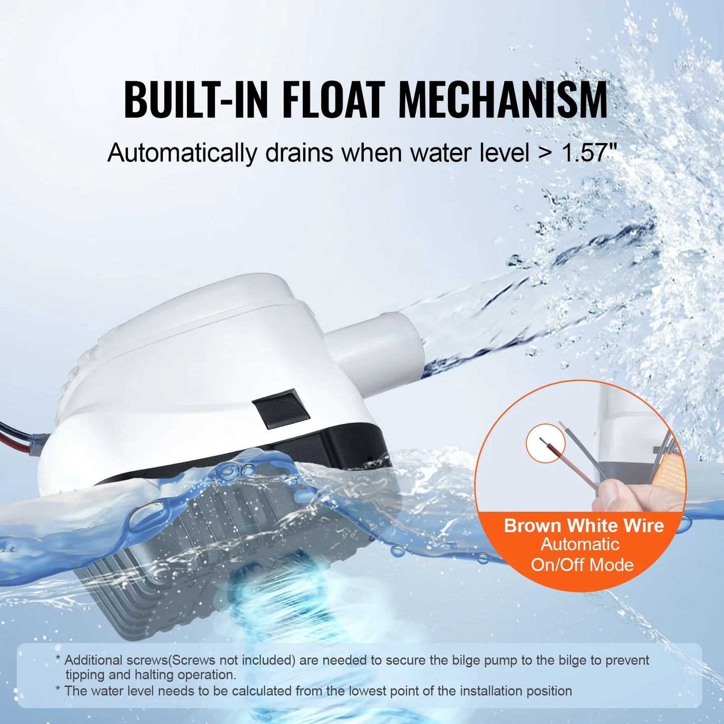 VEVOR Bilge Pump, 1100GPH 12V Automatic Submersible Boat Bilge Water Pump with Float Switch, 1.1 Outlet Diameter, Small Boat Bilge Pump, Marine Electric Bilge Pump for Boats, Ponds, Pools, Basements