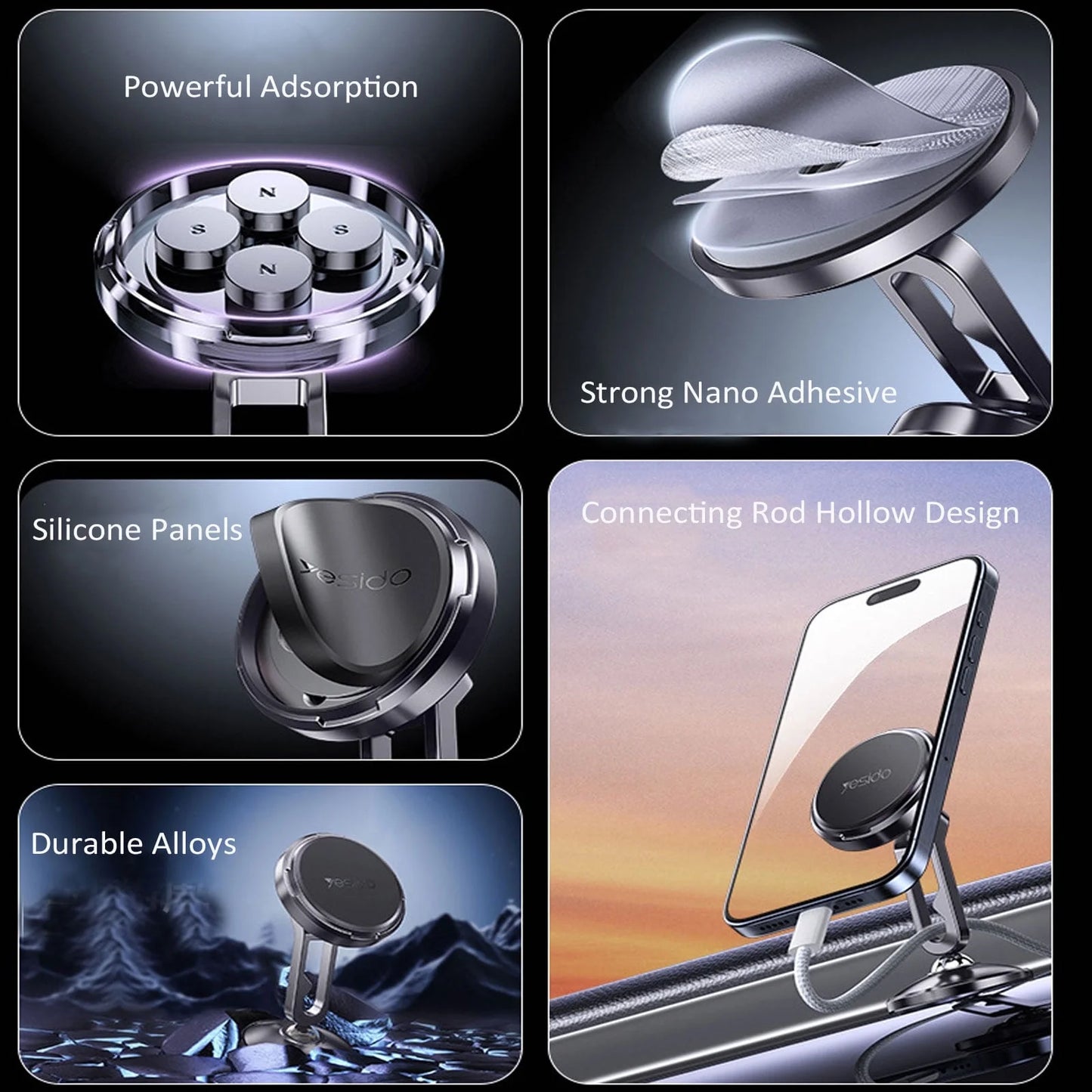 Magnetic Car Mount: 360 Degrees Rotatable Car Phone Holder - Air Vent Dashboard Windshield Car Mount