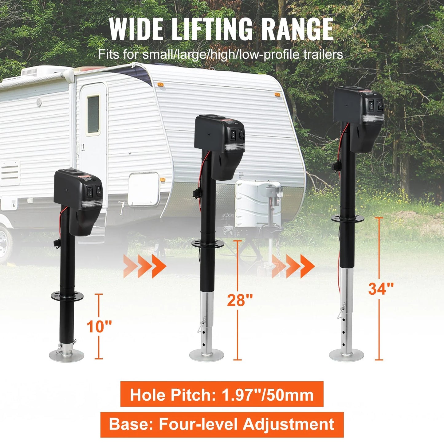 VEVOR Electric Trailer Jack, Power Tongue Jack Weight Capacity 4000 Lbs, 9.84-33.85 Electric Tongue Jack with Waterproof Cover for Lifting RV Trailer, Horse Trailer, Utility Trailer, Yacht Trailer