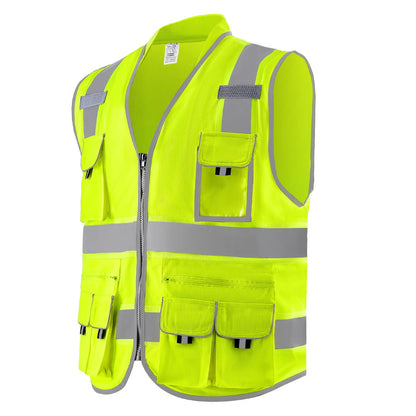 Safety Vest Reflective Yellow Work Vest with 10 Pockets for Men & Women