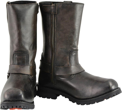 Men'S Distressed Brown Leather Wide Width 11-Inch Square Toe Harness Motorcycle Boots MBM9005W