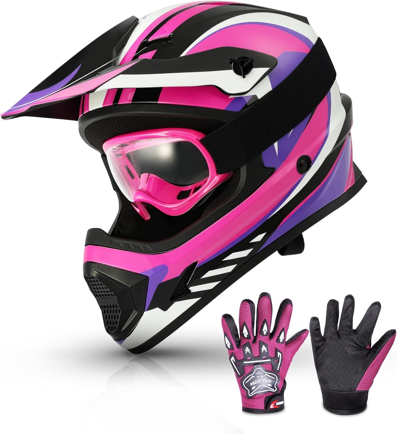 Dot Youth Kids ATV Motorcycle Helmets Full-Face Kids Helmet with Adjustable Chin Strap for Boys and Girls Kids Dirt Bike BMX Cycling W/Goggles+Gloves