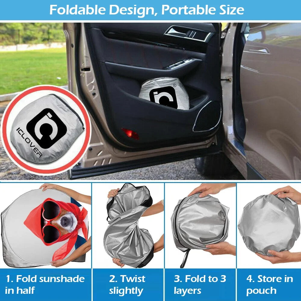 Auto Car Jumbo Sunshade Foldable Windshield Sun Shade Visor with Funny Dog Driving Pattern Design (59"X33") for Heat Block Wind Shield Screen UV Rays Full Protection, Trucks Suvs Vans