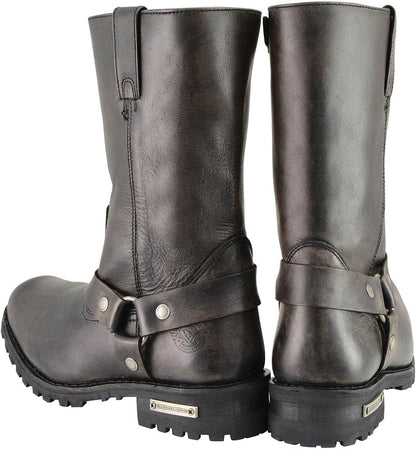 Men'S Distressed Brown Leather Wide Width 11-Inch Square Toe Harness Motorcycle Boots MBM9005W