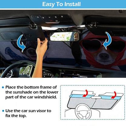 Auto Car Jumbo Sunshade Foldable Windshield Sun Shade Visor with Funny Dog Driving Pattern Design (59"X33") for Heat Block Wind Shield Screen UV Rays Full Protection, Trucks Suvs Vans