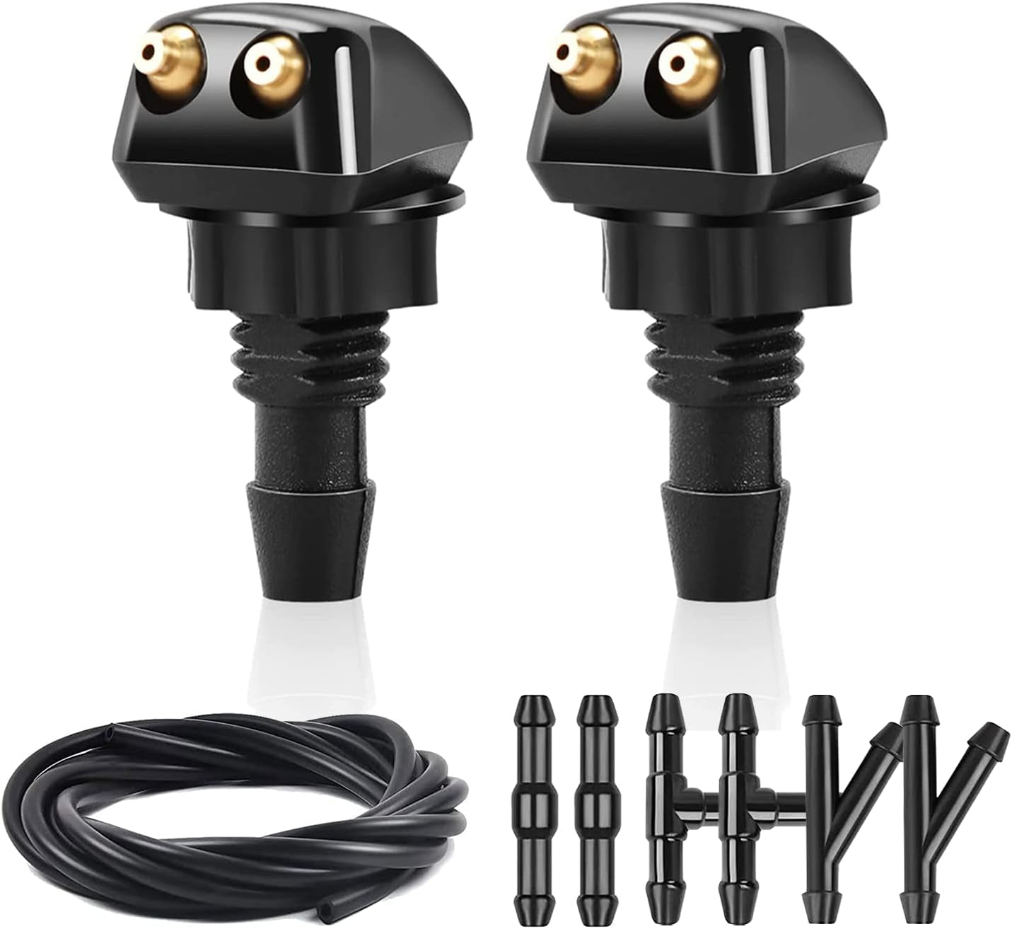 2Pcs Front Windshield Washer Nozzles, Front Windshield Washer Nozzle Kit and Fluid Hose, Windshield Washer Nozzles Wiper Spray Fit for Most Cars
