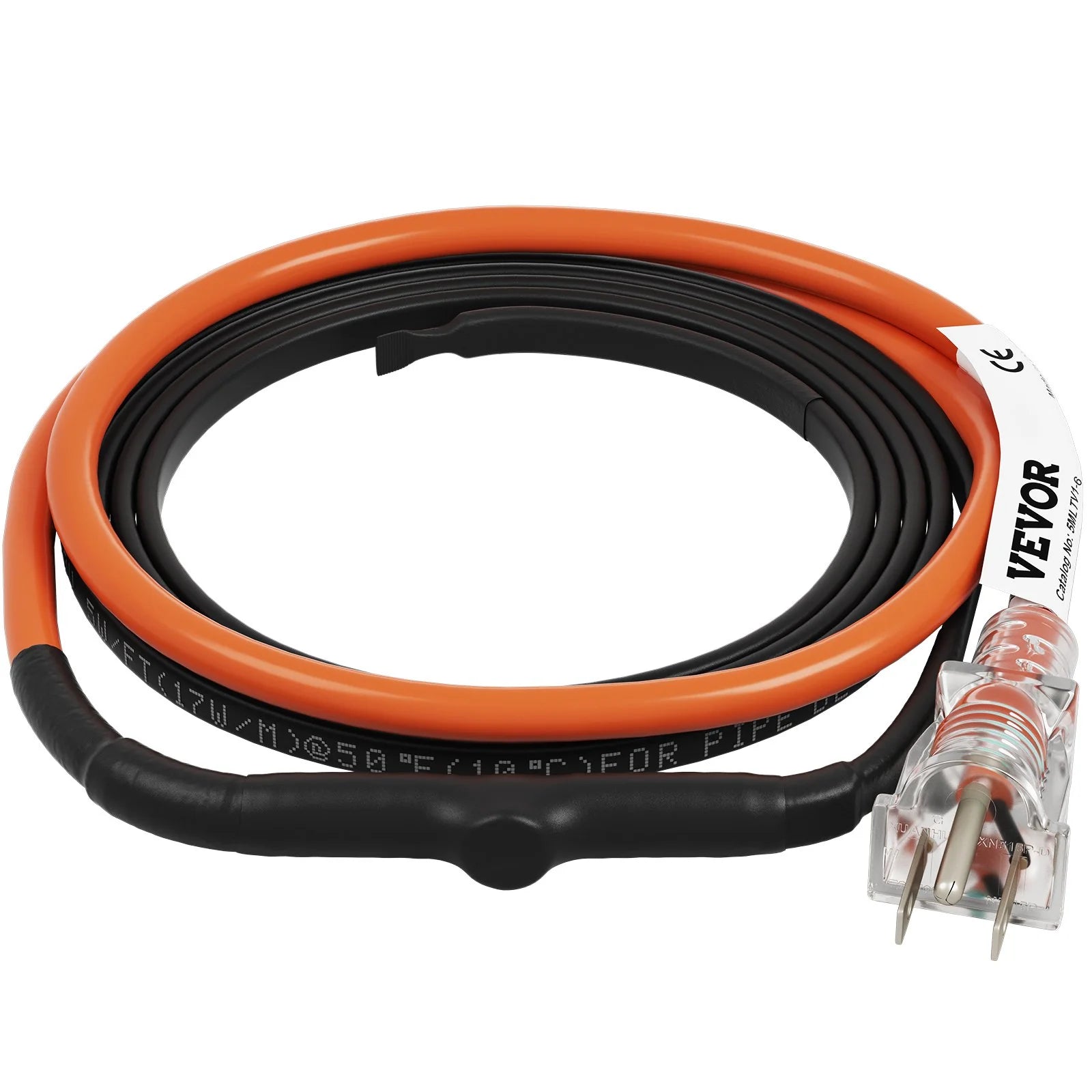 VEVOR Self-Regulating Pipe Heating Cable, 6-Feet 5W/Ft Heat Tape for Pipes Freeze Protection, Protects PVC Hose, Metal and Plastic Pipe from Freezing, 120V