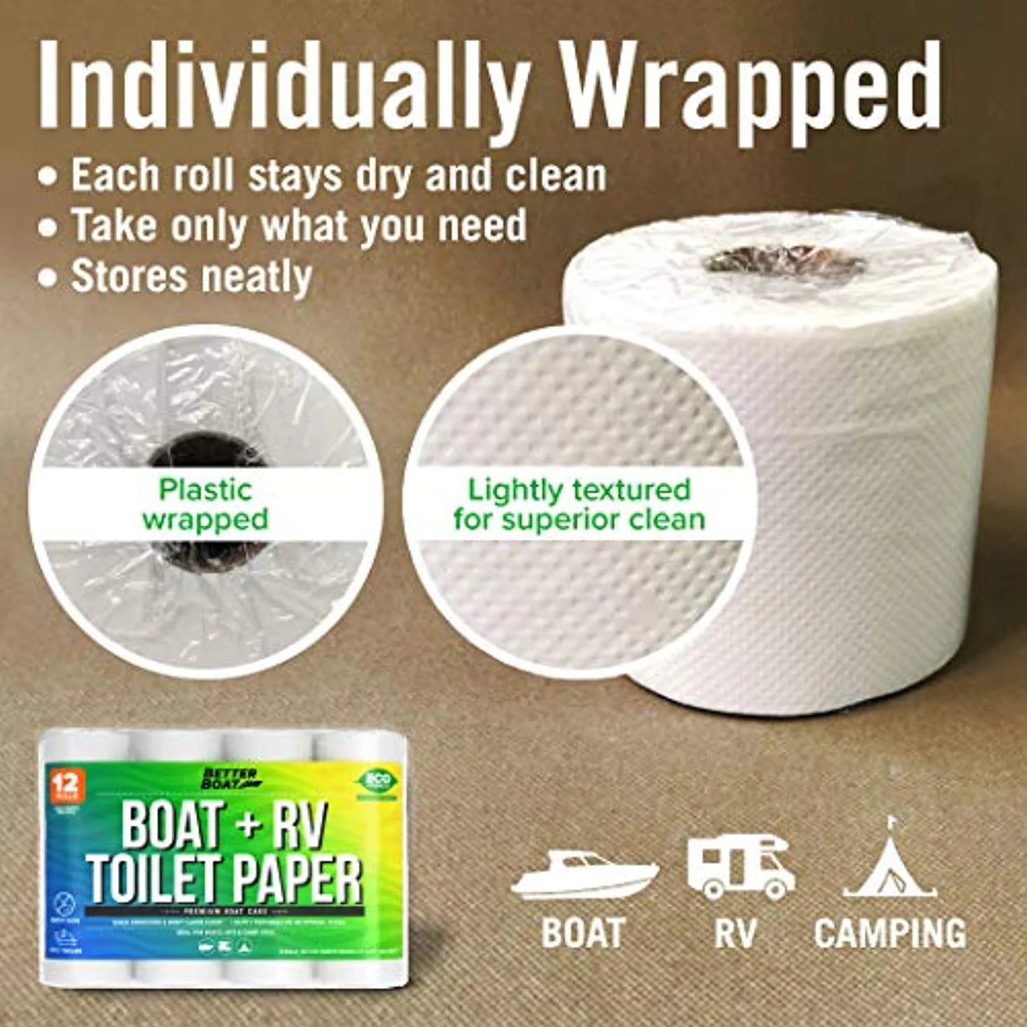 Boat and RV 2 Ply Toilet Paper, Unscented, 12 Rolls per Case