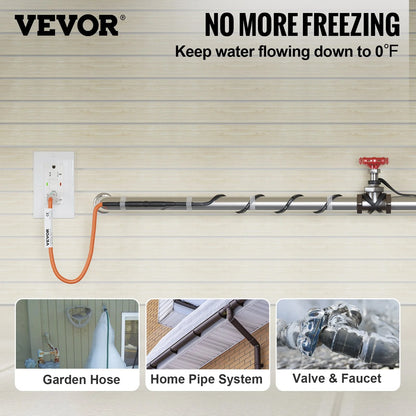 VEVOR Self-Regulating Pipe Heating Cable, 6-Feet 5W/Ft Heat Tape for Pipes Freeze Protection, Protects PVC Hose, Metal and Plastic Pipe from Freezing, 120V