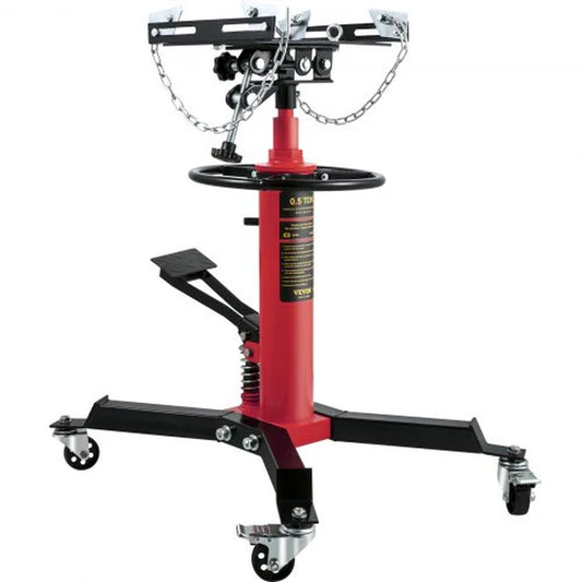 VEVOR Transmission Jack,1/2Ton/1100Lbs Capacity Hydraulic Telescopic Transmission Jack, 2-Stage Floor Jack Stand with Foot Pedal, 360¡Ã Swivel Wheel, Garage/Shop Lift Hoist, Red