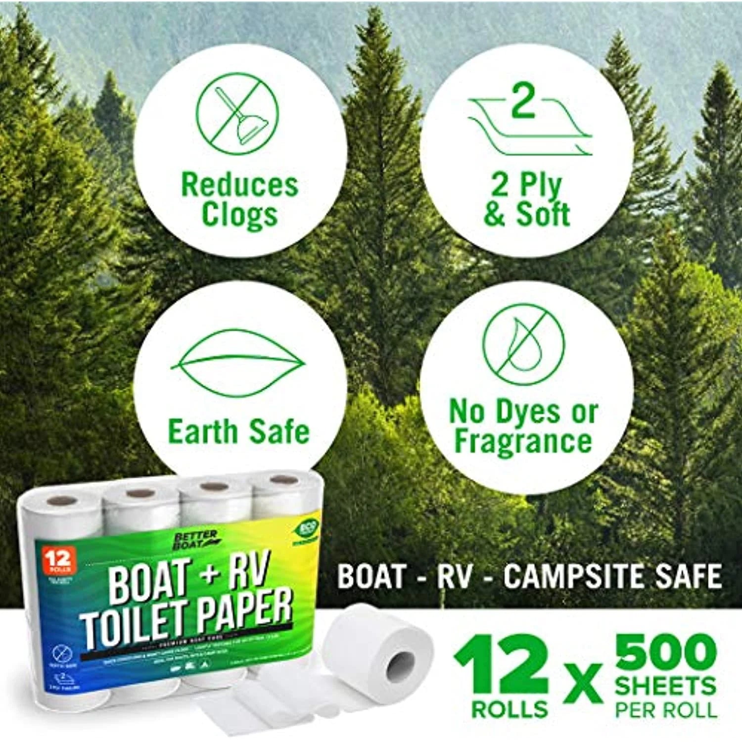 Boat and RV 2 Ply Toilet Paper, Unscented, 12 Rolls per Case