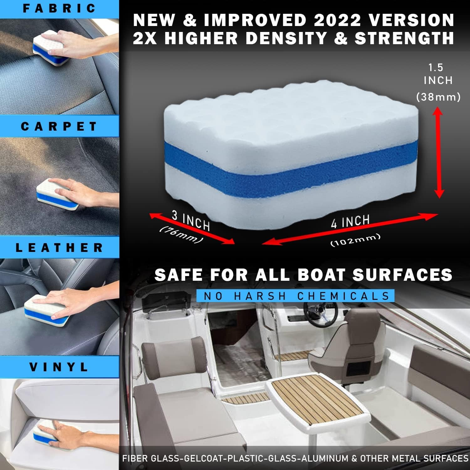Marine Grime & Scuff Remover Pads | Boat Cleaning Supplies & Polishing Sponges for Boats &Jet Skis | Boat Erasers for Deck Marks, Scratches & Black Streaks | Improved Strength & Higher Density
