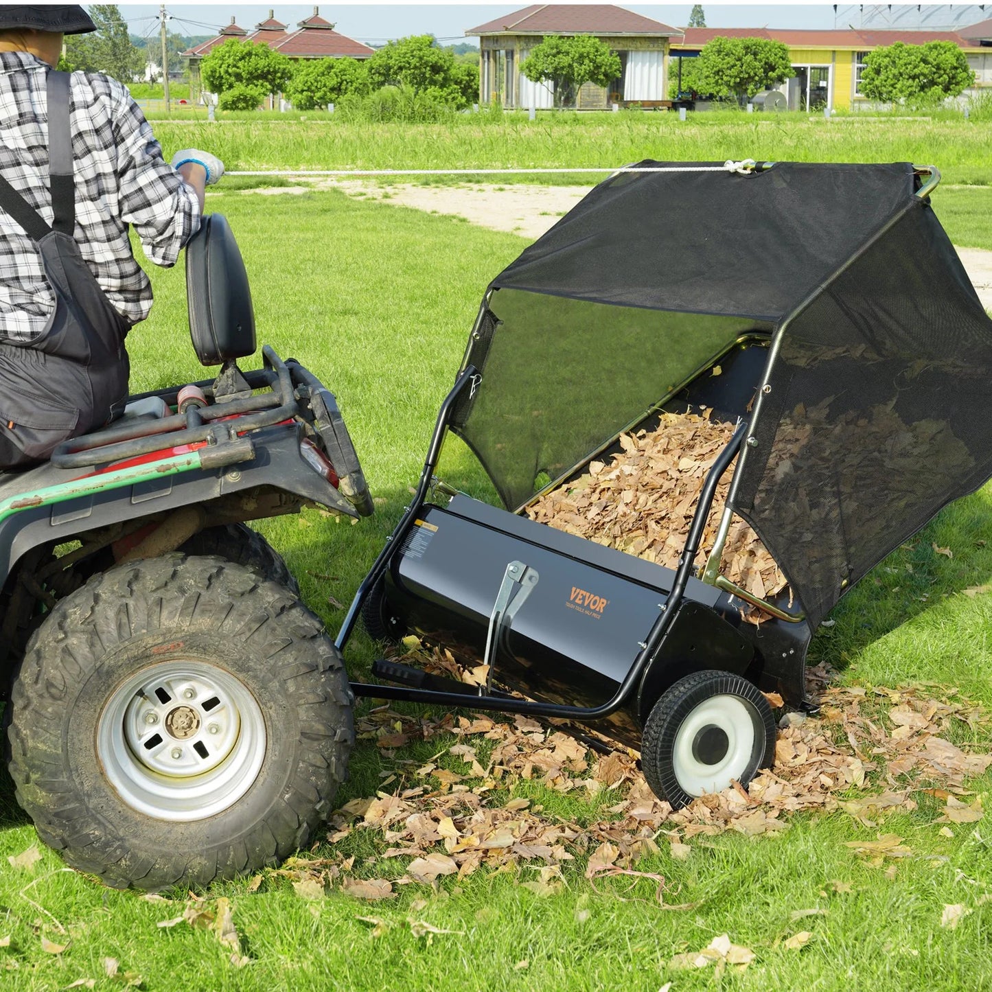 Lawn Sweeper Tow behind Leaf Yard Collector 42.5 25 Cu. Ft. Adjustable