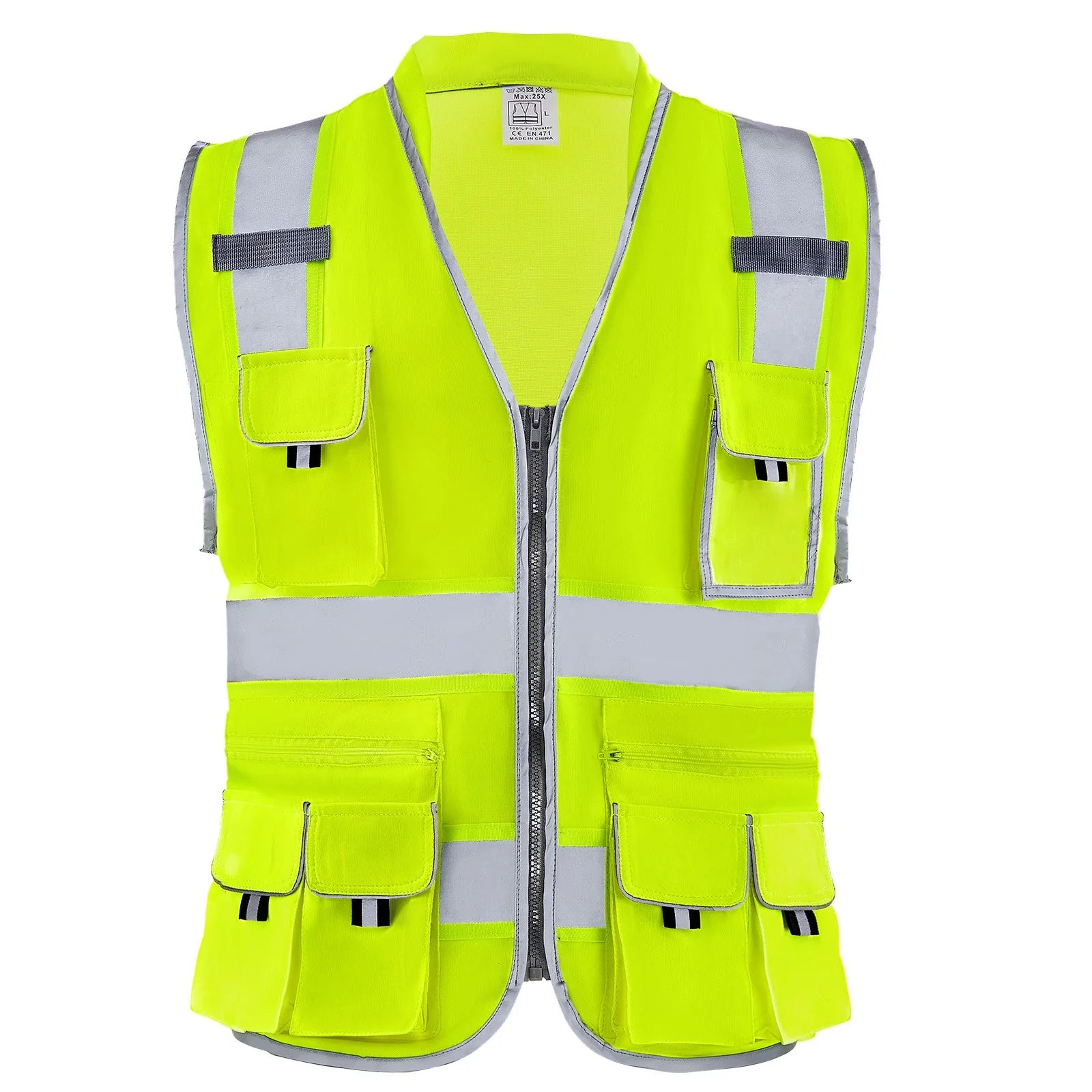 Safety Vest Reflective Yellow Work Vest with 10 Pockets for Men & Women