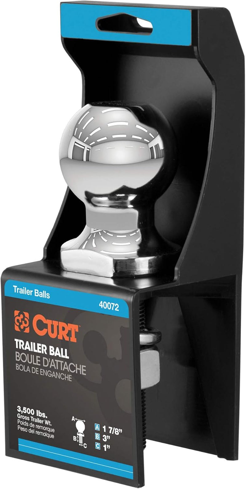 40072 Chrome Trailer Hitch Ball, 3,500 Lbs, 1-7/8-Inch Diameter, 1 X 3-Inch Shank, Silver