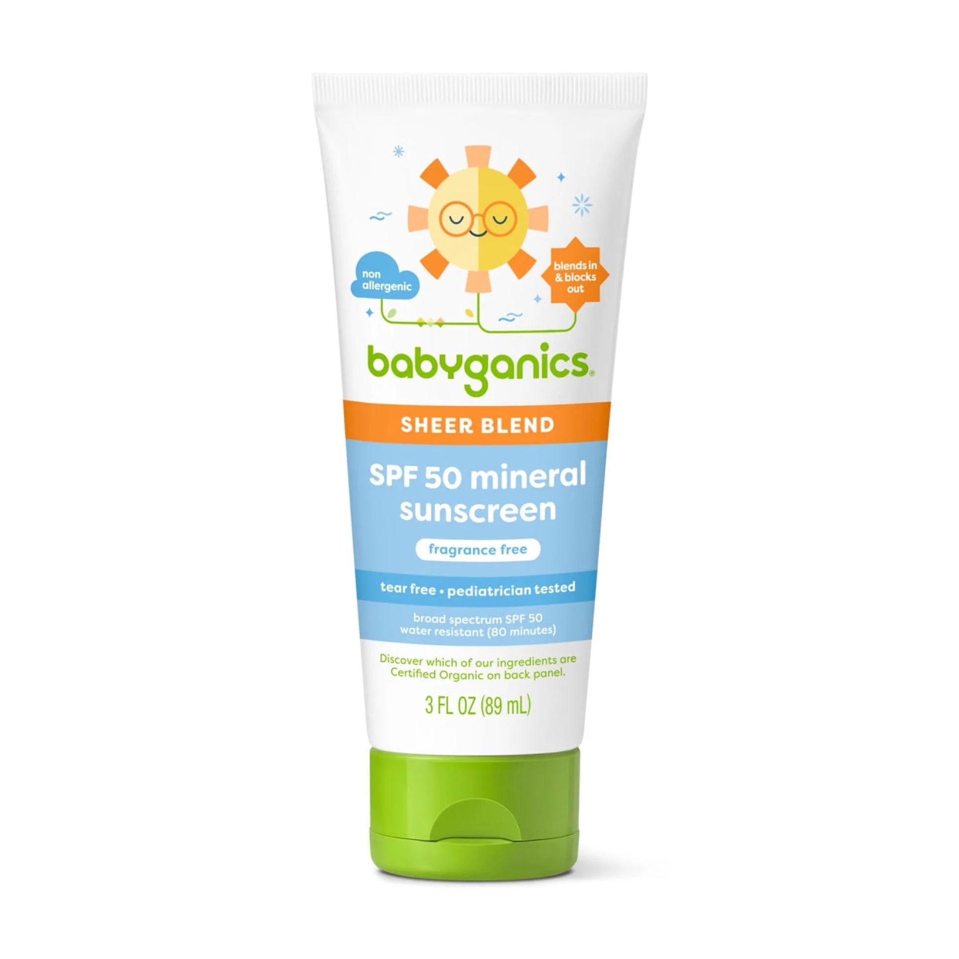 Babyganics Sheer Blend, SPF 50 Mineral Sunscreen Lotion, Fragrance Free, 3 Oz
