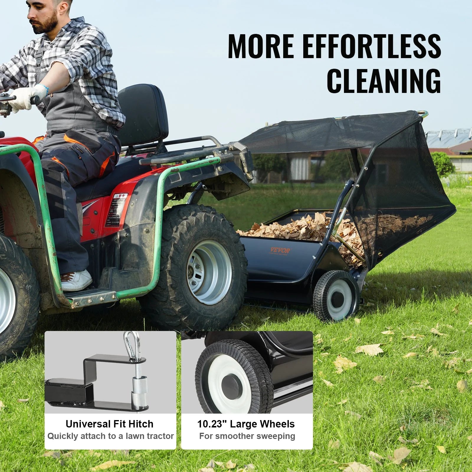 Lawn Sweeper Tow behind Leaf Yard Collector 42.5 25 Cu. Ft. Adjustable