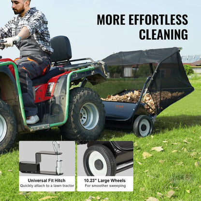 Lawn Sweeper Tow behind Leaf Yard Collector 42.5 25 Cu. Ft. Adjustable
