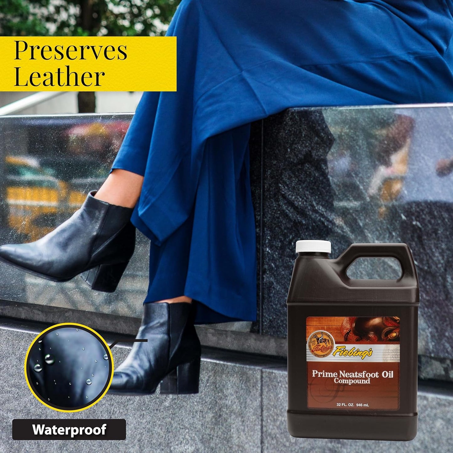 Prime Neatsfoot Oil 32 Fl Oz - Leather Conditioner & Preservative with Synthetic & Natural Animal Oil - Waterproof, Soften, Restore & Strengthen Leathercraft Shoe, Boot, Saddle, Couch, Purse
