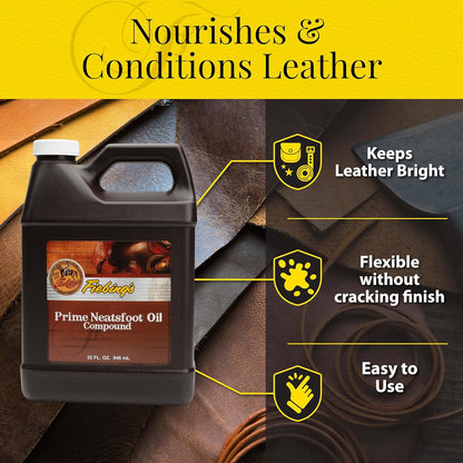 Prime Neatsfoot Oil 32 Fl Oz - Leather Conditioner & Preservative with Synthetic & Natural Animal Oil - Waterproof, Soften, Restore & Strengthen Leathercraft Shoe, Boot, Saddle, Couch, Purse