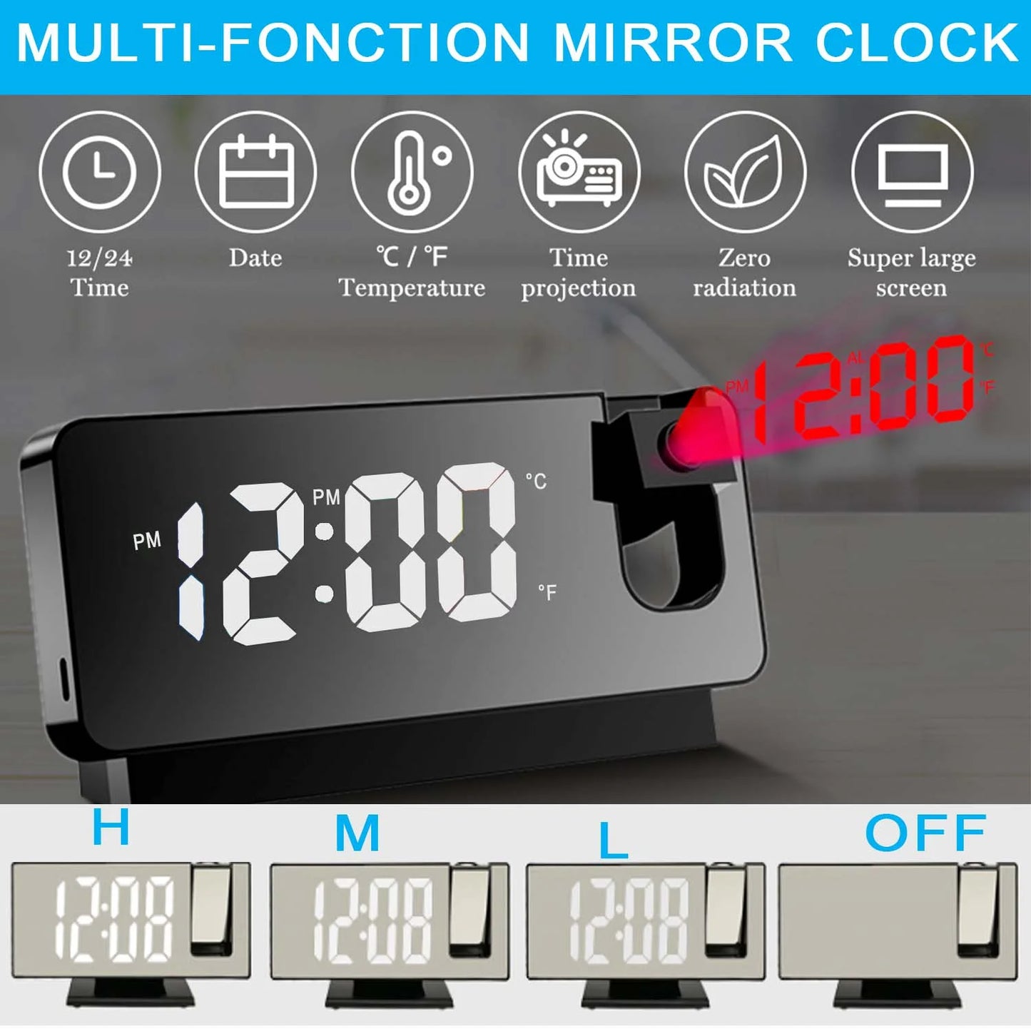 Digital Alarm Clock,Digital Projection Alarm Clock for Bedroom, Large LED Digital Clock with 180° Projector for Bedrooms with USB Charger Port, Loud Electric Alarm Clock for Kids, Adults, Elders