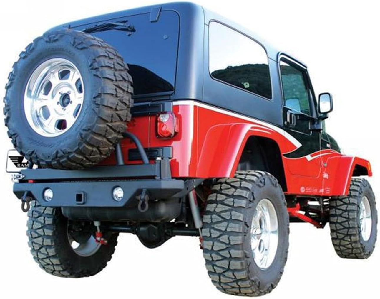 Rampage Rear Recovery Bumper with Swing Away Tire Mount | Steel, Semi-Gloss Black | 76610 | Fits 1987 - 2006 Jeep Wrangler YJ & TJ