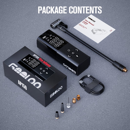 AP150 Tire Inflator Portable Air Compressor, 150 PSI Cordless Tire Pump with Digital Pressure Gauge, LED Light, Auto-Shutoff for Cars Bikes Motorcycles Balls