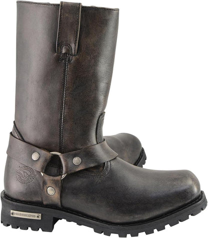 Men'S Distressed Brown Leather Wide Width 11-Inch Square Toe Harness Motorcycle Boots MBM9005W