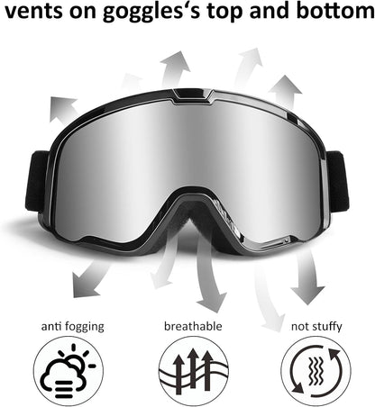 Motocross Goggles for Adult ATV, Motorcycle, Dirtbike & Offroad - UV400 Anti-Scratch, Dustproof Silver MX Goggles