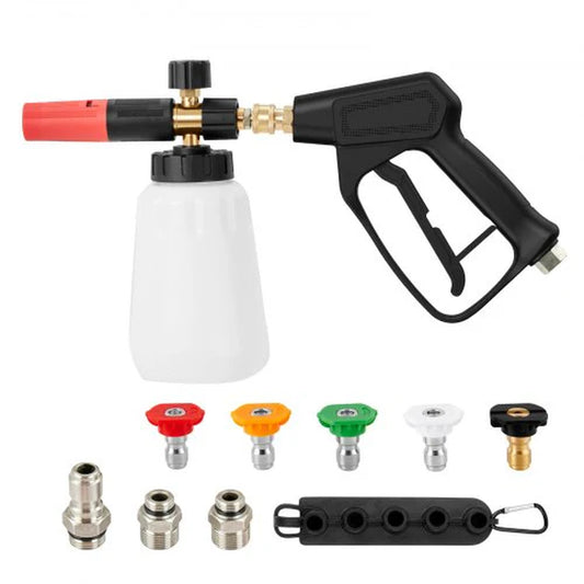 VEVOR Pressure Washer Gun Set, 0.22 Gal Foam Cannon, 4000 PSI Washer Spay Gun with 1/4 Inch Quick Connector & 5 Nozzle Tips, Pressure Washer Handle with M22-14 Mm & M22-15Mm & 3/8'' Inlet Connector