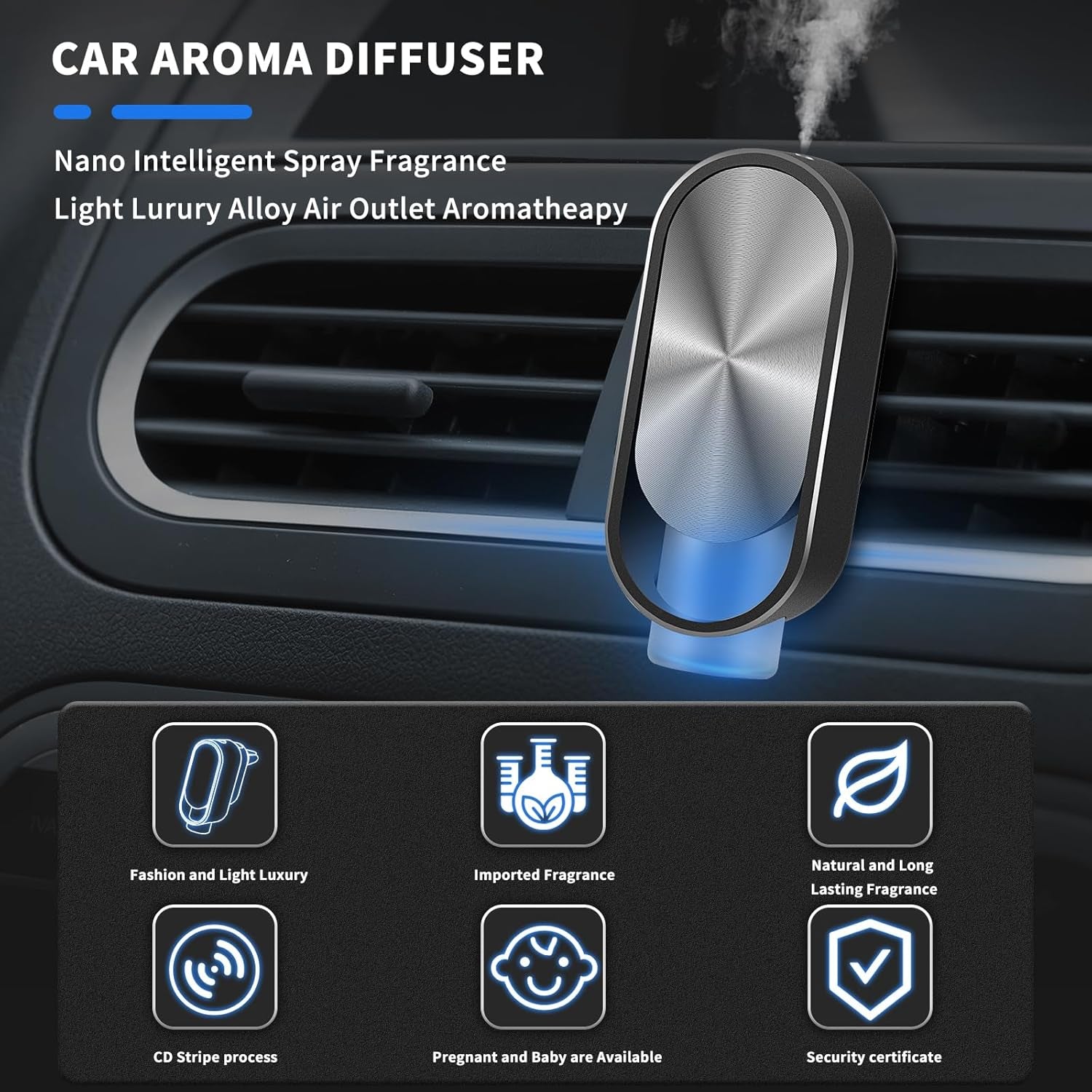Smart Air Freshener Car Diffuser Aroma Spray Automatic Interior Car Air Freshener(Diffuser with 4 Essential Oil) (Cologne)