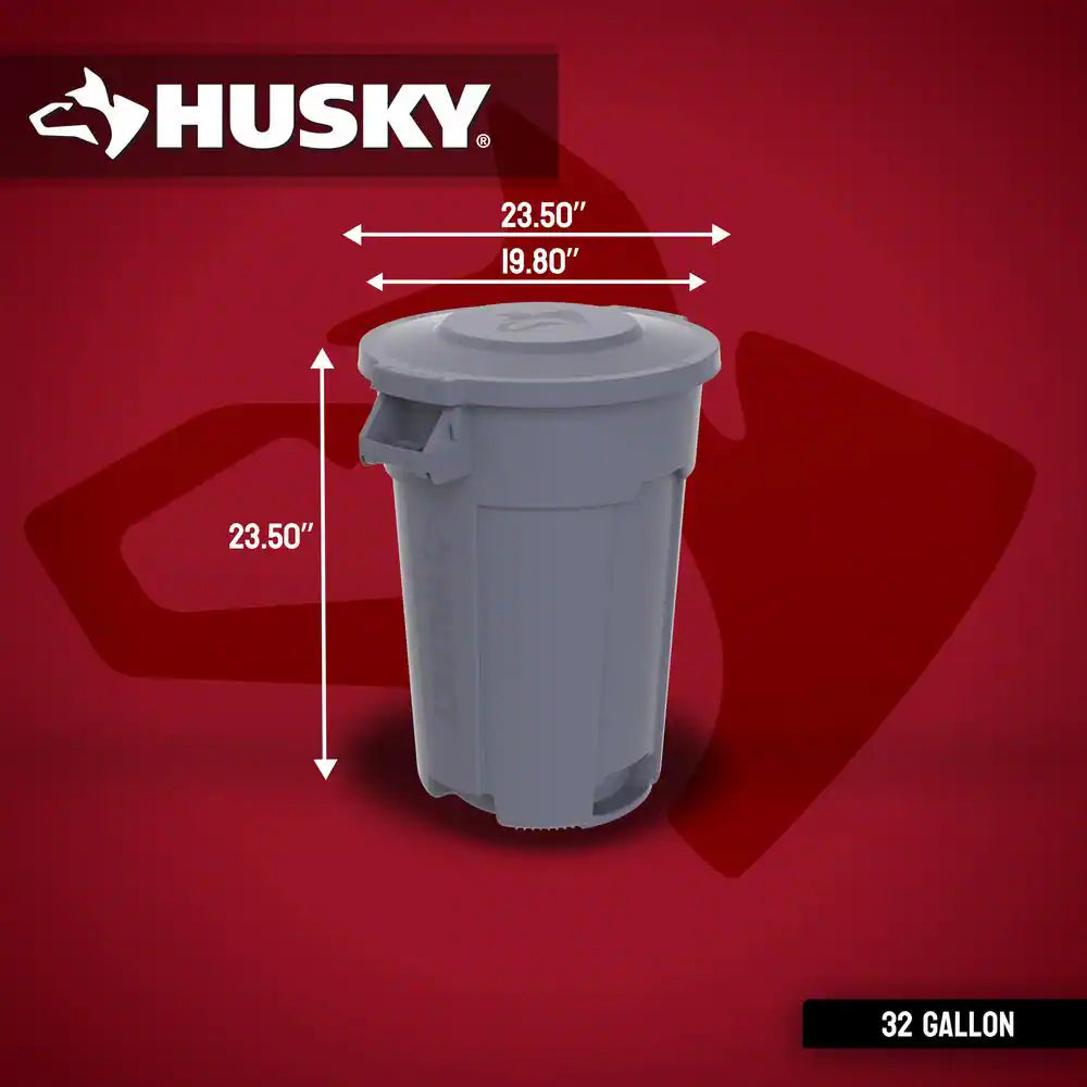 32 Gal. Grey Outdoor Vented Trash Can with Domed Lid