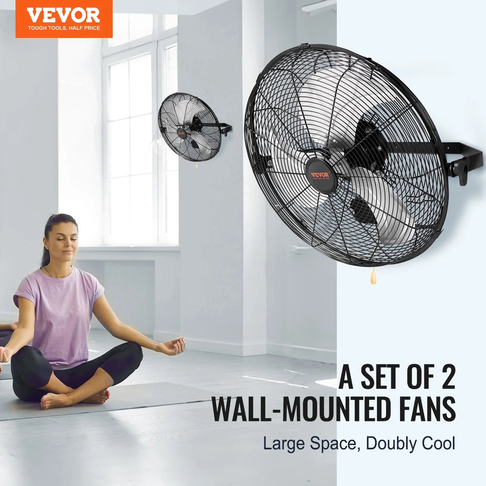 VEVOR Wall Mount Fan, 2 PCS 18 Inch Waterproof, 3-Speed High Velocity Max. 4000 CFM Industrial Wall Fan for Indoor, Commercial, Residential, Warehouse, Greenhouse, Workshop, Basement, Garage,Black
