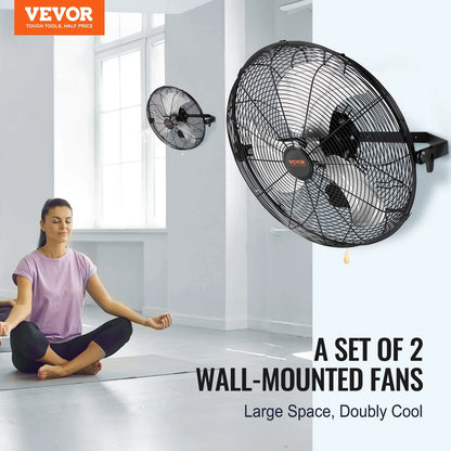 VEVOR Wall Mount Fan, 2 PCS 18 Inch Waterproof, 3-Speed High Velocity Max. 4000 CFM Industrial Wall Fan for Indoor, Commercial, Residential, Warehouse, Greenhouse, Workshop, Basement, Garage,Black