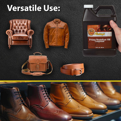 Prime Neatsfoot Oil 32 Fl Oz - Leather Conditioner & Preservative with Synthetic & Natural Animal Oil - Waterproof, Soften, Restore & Strengthen Leathercraft Shoe, Boot, Saddle, Couch, Purse