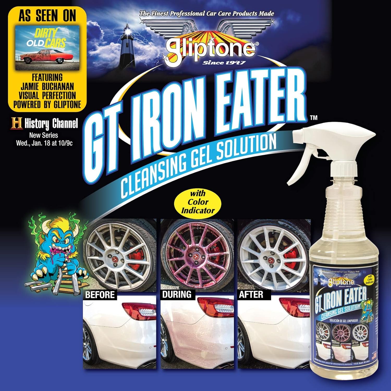 GT Iron Eater, Fast Acting Cleansing Gel Solution Iron Remover with Color Indicator, Safe on Glass, Paint, and Rims, Including Aluminum and Chrome, 32 Fl Oz