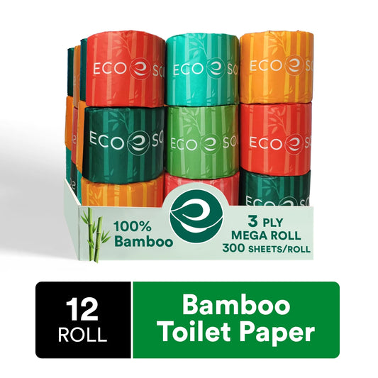 100% Compostable Tree Free Toilet Paper Set of 12 Rolls | 3Ply with 3600 Sheets, 300 Sheets Each | Ultra Soft Toilet Paper, Septic Safe Toilet Paper