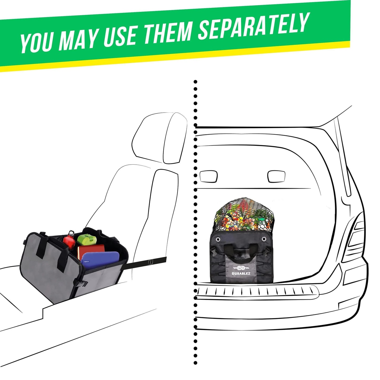 3 Compartment Separable Collapsible Car Trunk Storage Organizer for SUV Minivan