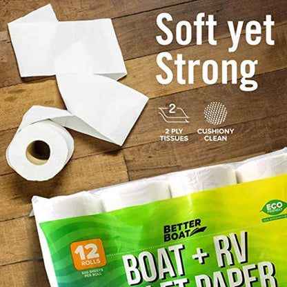 Boat and RV 2 Ply Toilet Paper, Unscented, 12 Rolls per Case