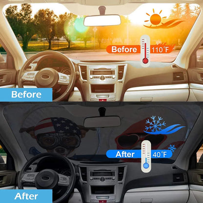 Auto Car Jumbo Sunshade Foldable Windshield Sun Shade Visor with Funny Dog Driving Pattern Design (59"X33") for Heat Block Wind Shield Screen UV Rays Full Protection, Trucks Suvs Vans