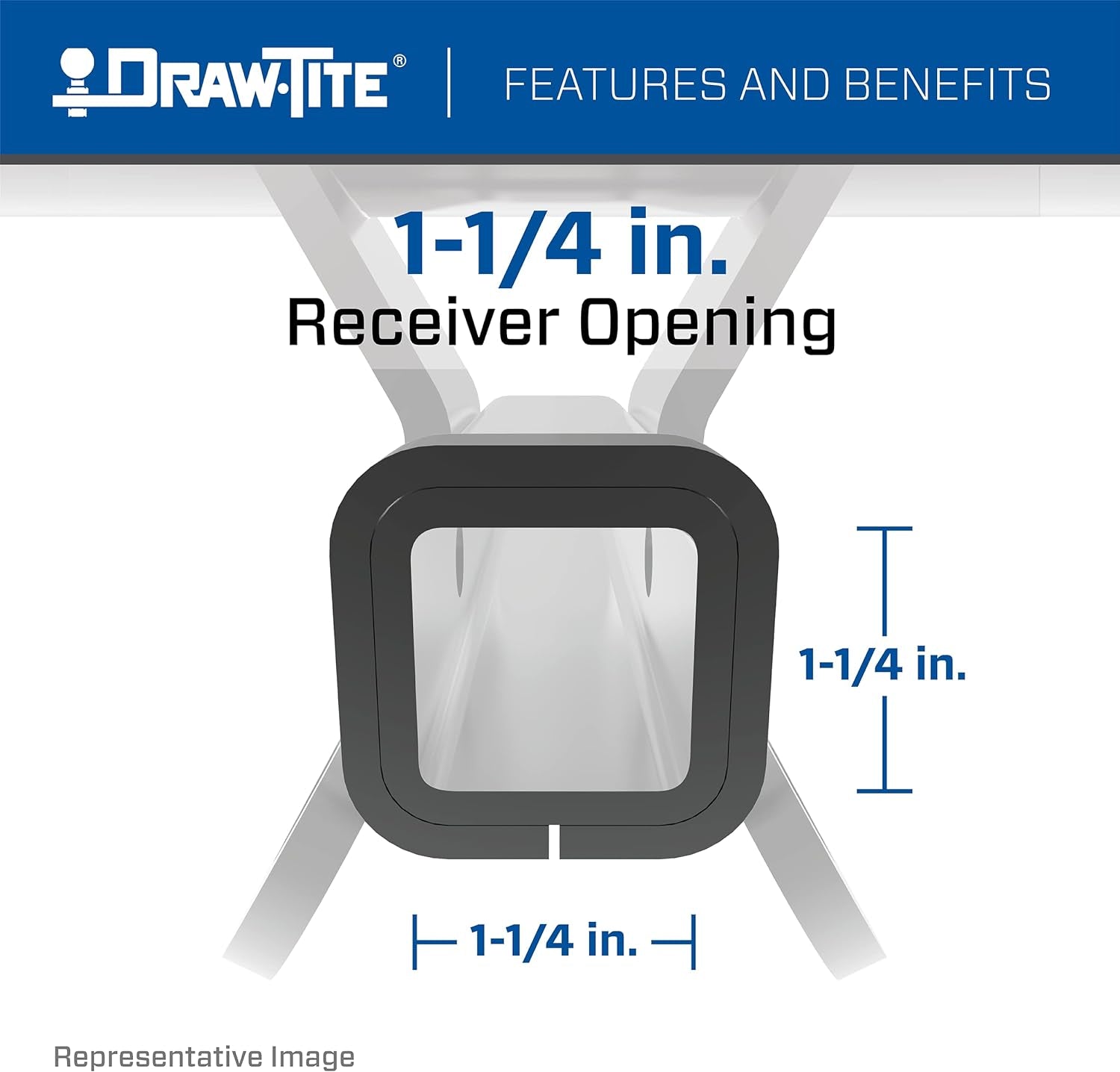 36493 Class II Frame Hitch with 1-1/4" Square Receiver Tube Opening , Black
