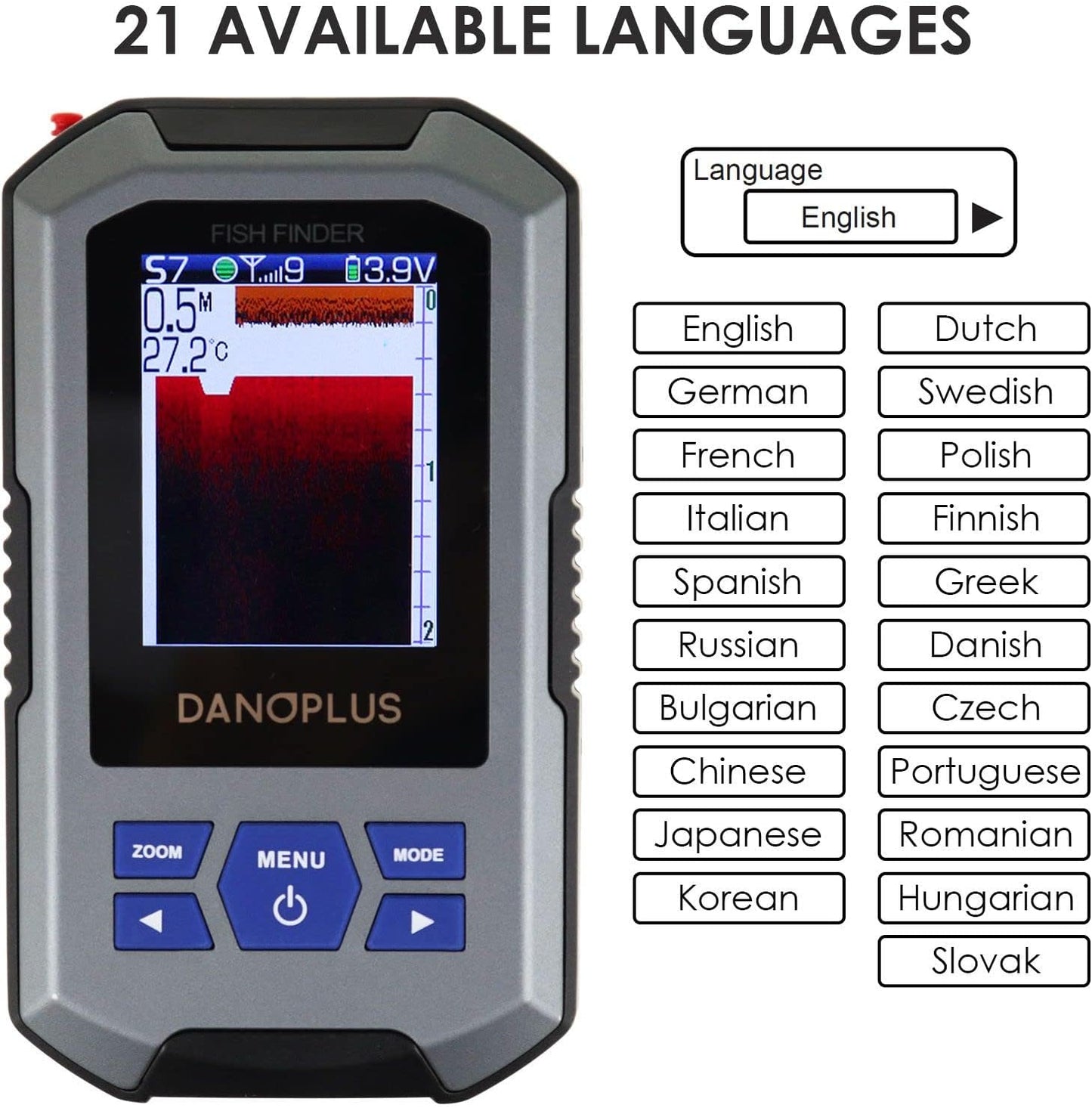 Portable Fish Finder Large HD Display Wireless Fish Finder, Fish Finders & Depth Finders for Boats with 147 Feet Depth Detection Sensor, Rechargeable Castable Fish Finder Display Fish, Temp, Depth