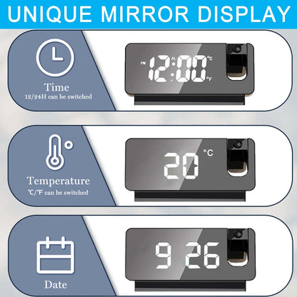 Digital Alarm Clock,Digital Projection Alarm Clock for Bedroom, Large LED Digital Clock with 180° Projector for Bedrooms with USB Charger Port, Loud Electric Alarm Clock for Kids, Adults, Elders